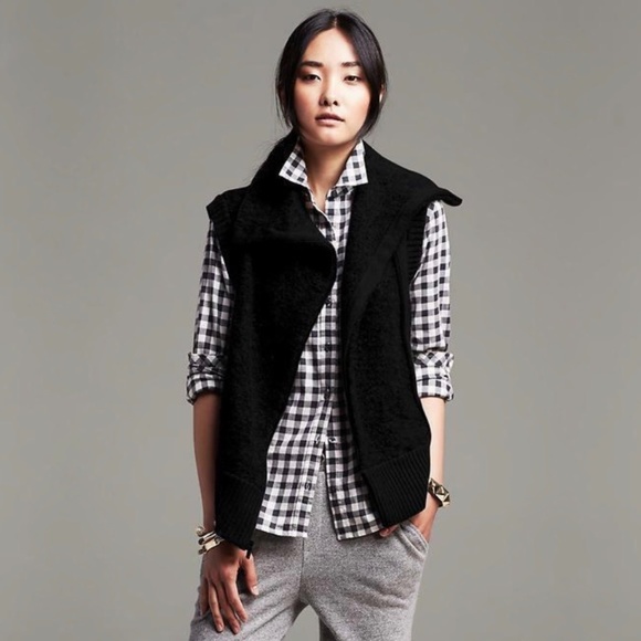 Banana Republic Sweaters - BANANA REPUBLIC Womens Black Moto Sweater Vest Zip Up Medium